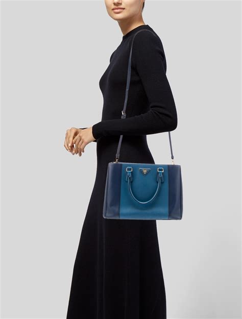 prada large nylon zip tote w strap saffiano trim